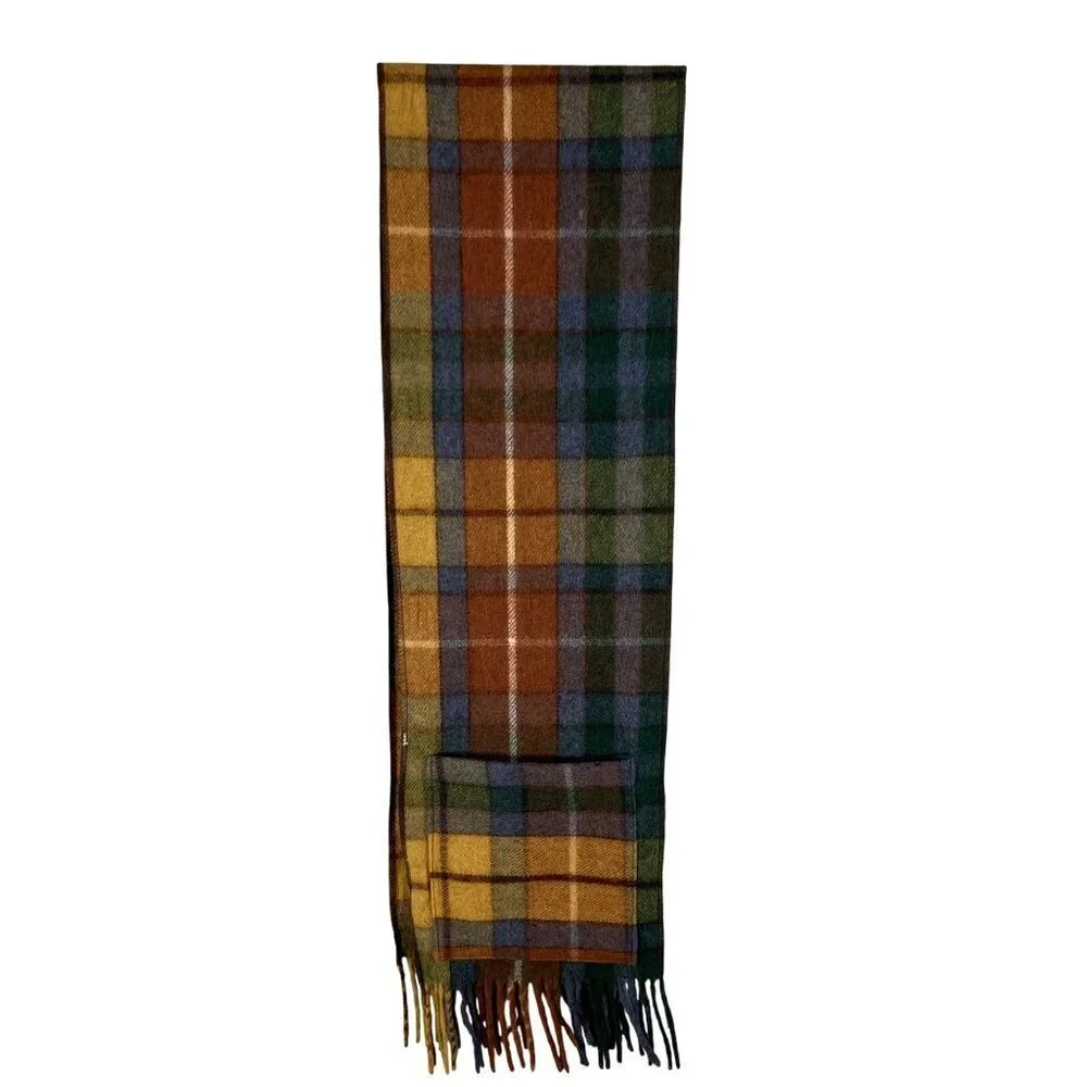 Patrick King Woollen Co. Deluxe Wool Tartan Plaid Scarf Pockets Fringe Preppy